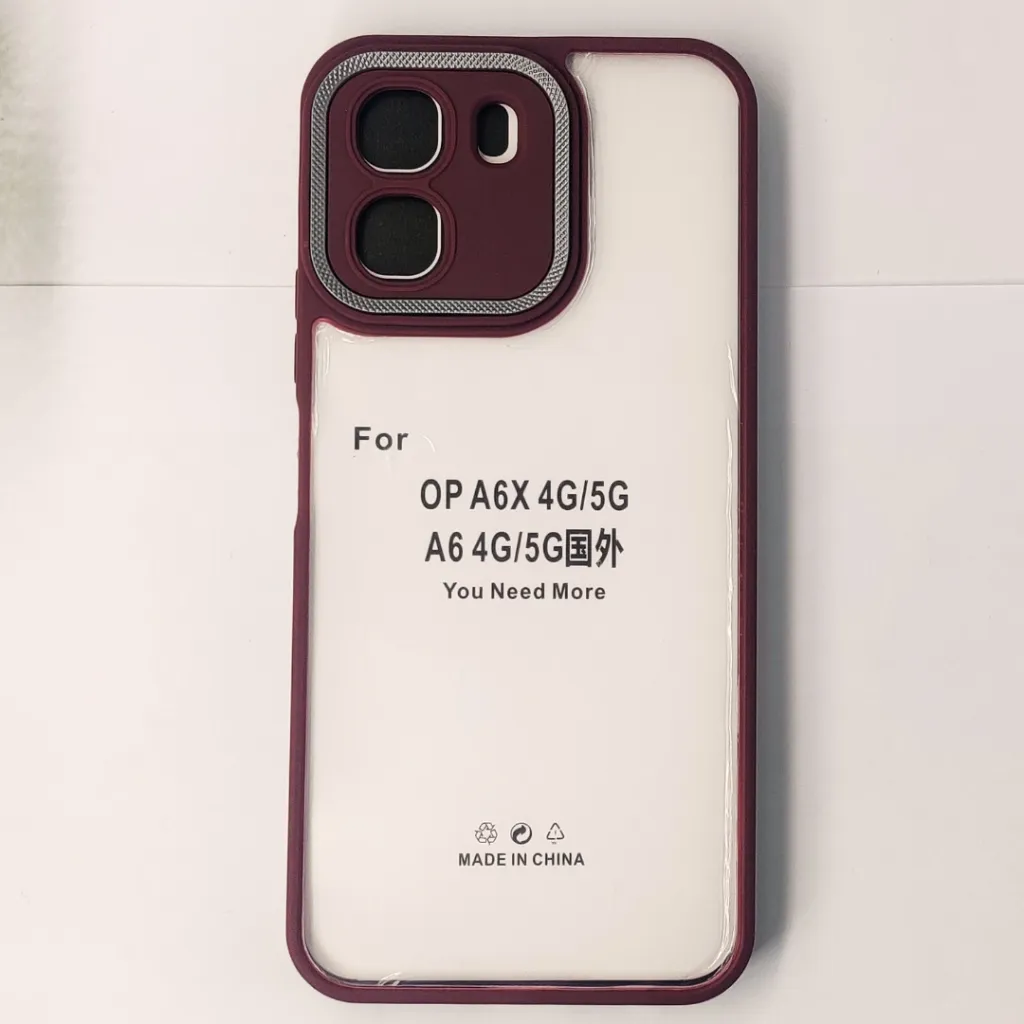 [PO10BOA6-7-21] Oppo A6 4G|A6 5G|A6x iPaky Transparent Colour Border With Camera Chrome Finishing Back Case (Maroon)