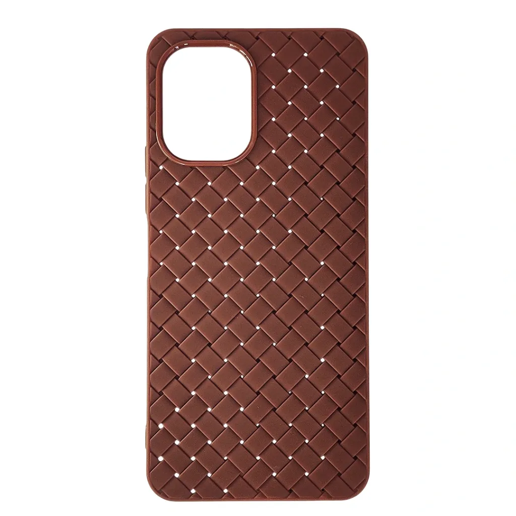 Tecno Spark GO 3 Woven With Leather Feel Soft Silicone Back Case (Dark Brown)