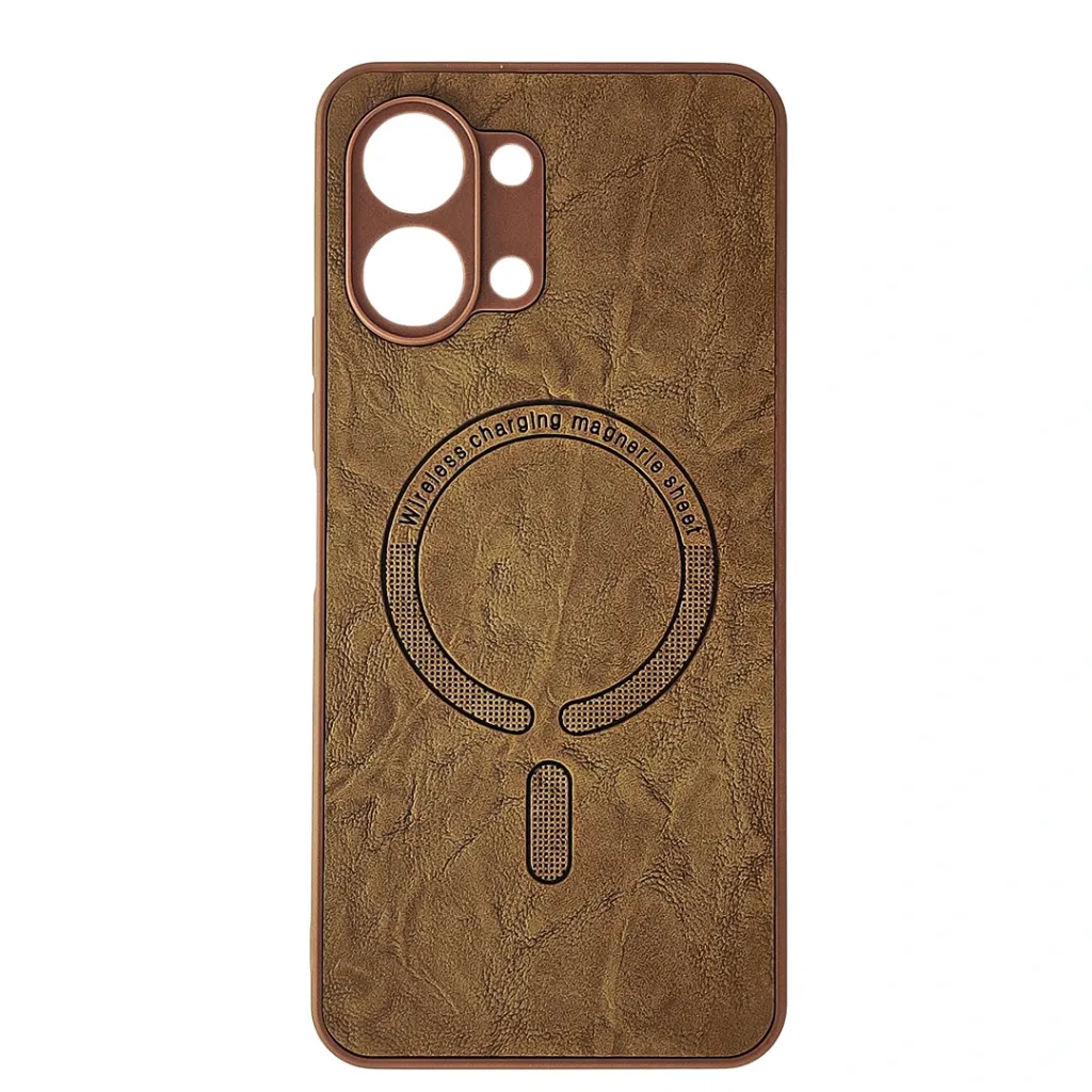 Tecno Spark GO 3 Premium Luxary Leather Magsafe Logo Back Case (Brown)