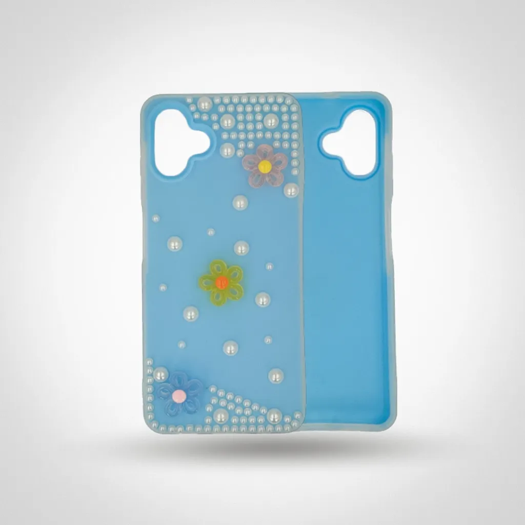 [PO34BSA06-6-16] Samsung Galaxy A06 4G|5G/F06 Soft Silicone Ladies Fancy Beats & Flowers design Back Case (Sky Blue)