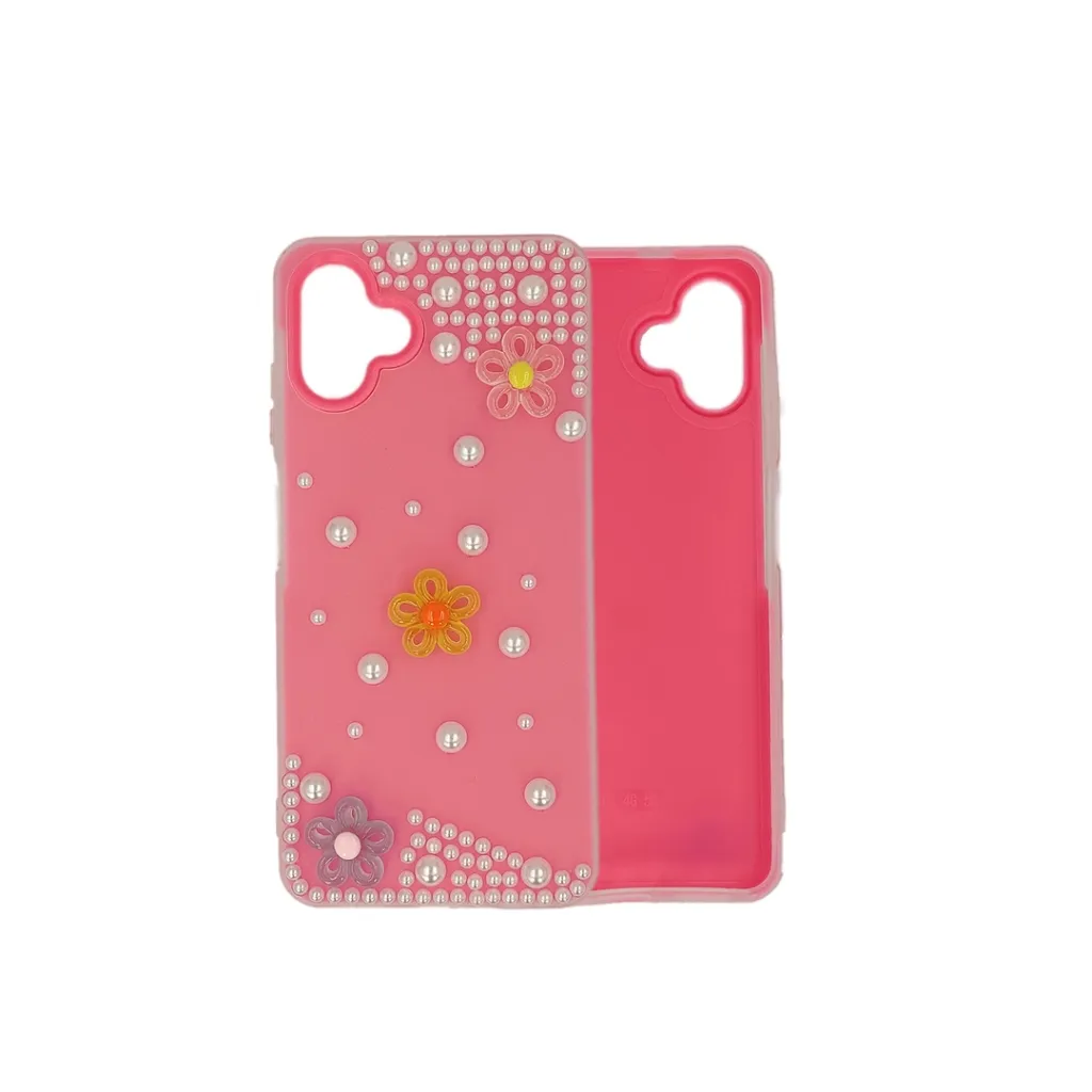 Samsung Galaxy A06 4G|5G/F06 Soft Silicone Ladies Fancy Beats & Flowers design Back Case (Pink)