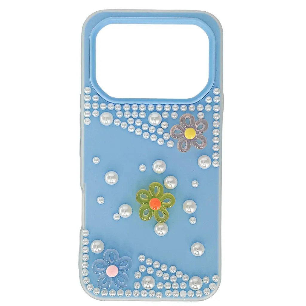 [PO34BINOT60PR-6-16] Infinix Note 60|Note 60 Pro Soft Silicone Ladies Fancy Beats & Flowers design Back Case (Sky Blue)