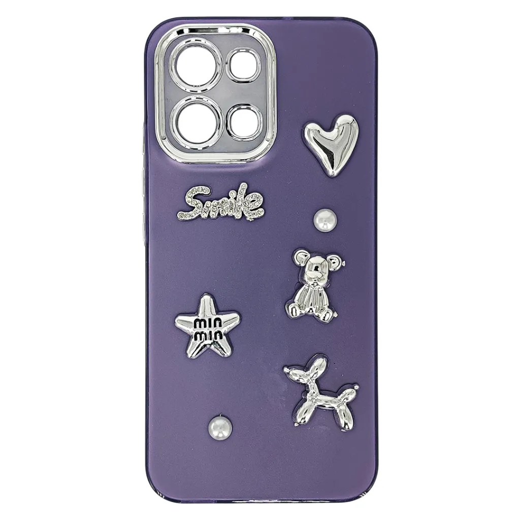 [PO8BOA6PR-14-12] Oppo A6 Pro 3D Shinny Fancy Smile Face Back Case (Purple)