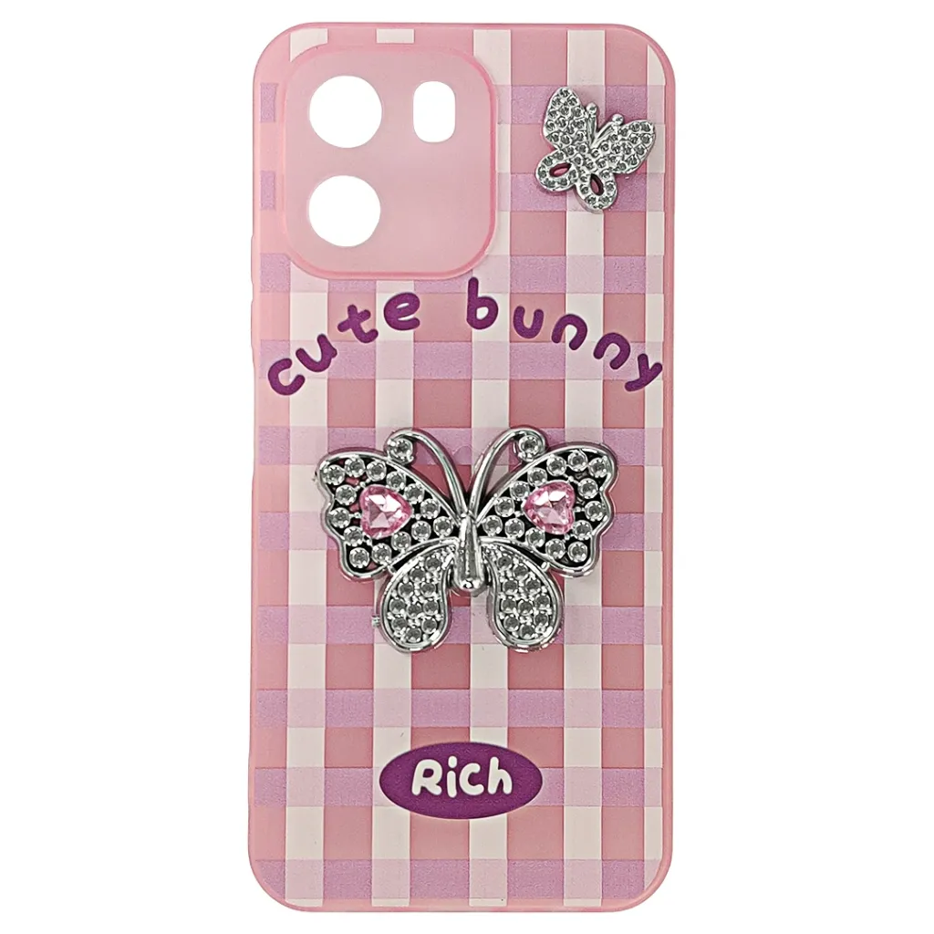 Oppo A6 4G |A6X|A6 5G Soft Silicone Fancy Silver Stones Butterflies Mobile Back Case (Pink)