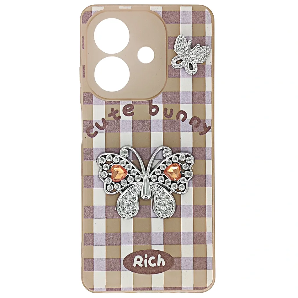 [PO9BOA3X-17-42] Oppo A3/A3x/A5i Soft Silicone Fancy Silver Stones Butterflies Mobile Back Case (Desert Titanium)
