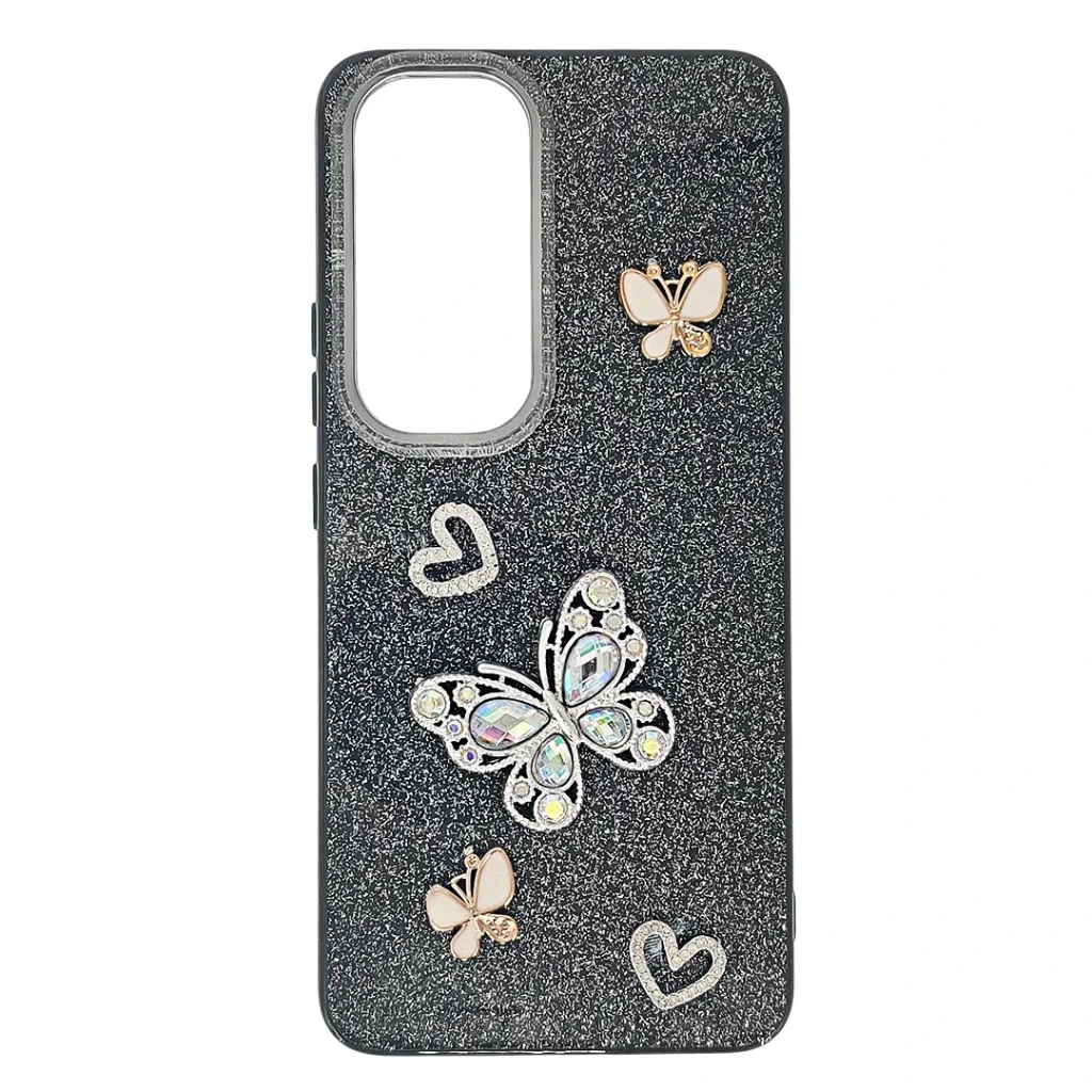 [PO40BVIY400-15-2] Vivo Y400 4G 3D Shinny Ladies Fancy Glitter Featuring Butterfly Embelishments Back Case (Black)