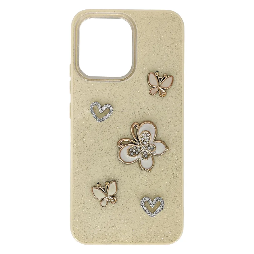 [PO40BOA6PR-15-6] Oppo A6 Pro 4G|5G|F31 5G 3D Shinny Ladies Fancy Glitter Featuring Butterfly Embelishments Back Case (Yellow)