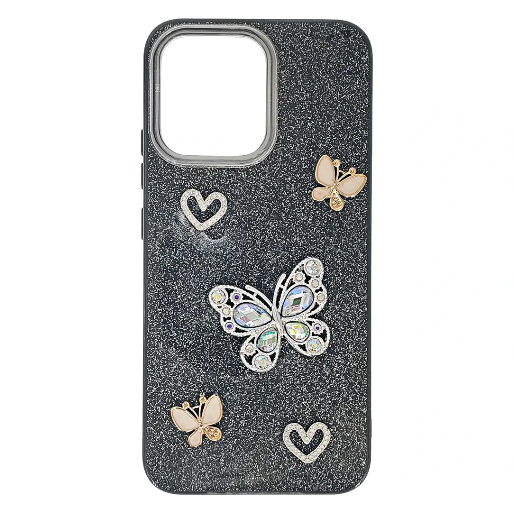 [PO40BOA6PR-15-2] Oppo A6 Pro 4G|5G|F31 5G 3D Shinny Ladies Fancy Glitter Featuring Butterfly Embelishments Back Case (Black)