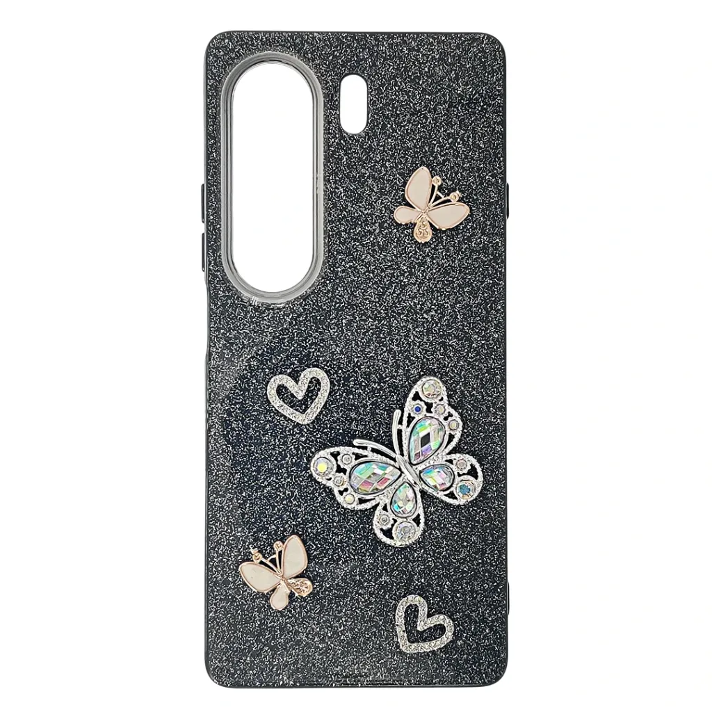 [PO40BTCMN40-15-2] Tecno Camon 40 4G 3D Shinny Ladies Fancy Glitter Featuring Butterfly Embelishments Back Case (Black)