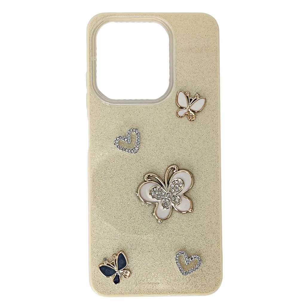 [PO40BITA90-15-6] iTel A90 4G Shinny Ladies Fancy Glitter Featuring Butterfly Embelishments Back Case (Yellow)
