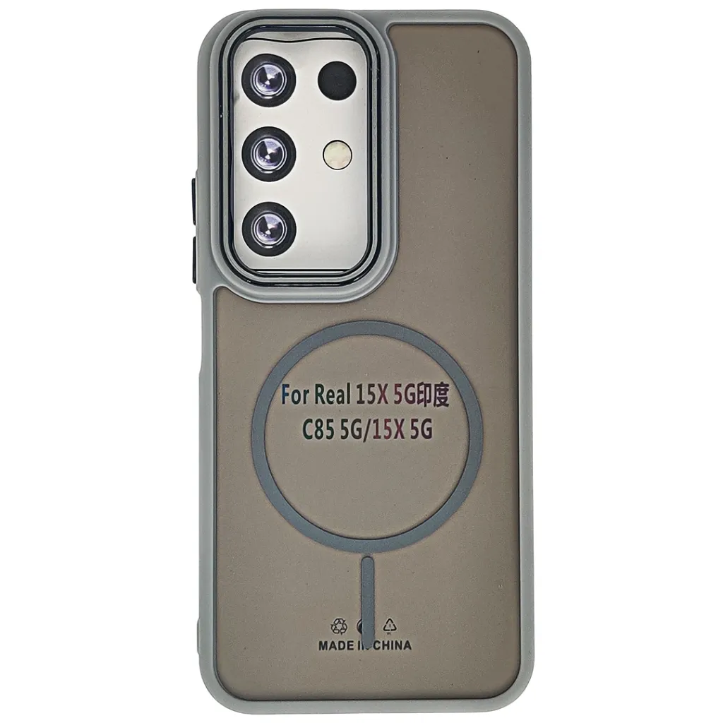 Oppo Realme C85|Realme15X 5G Unique Fosus Camera Ring MagSafe 3D Matte Back Case (Gray)