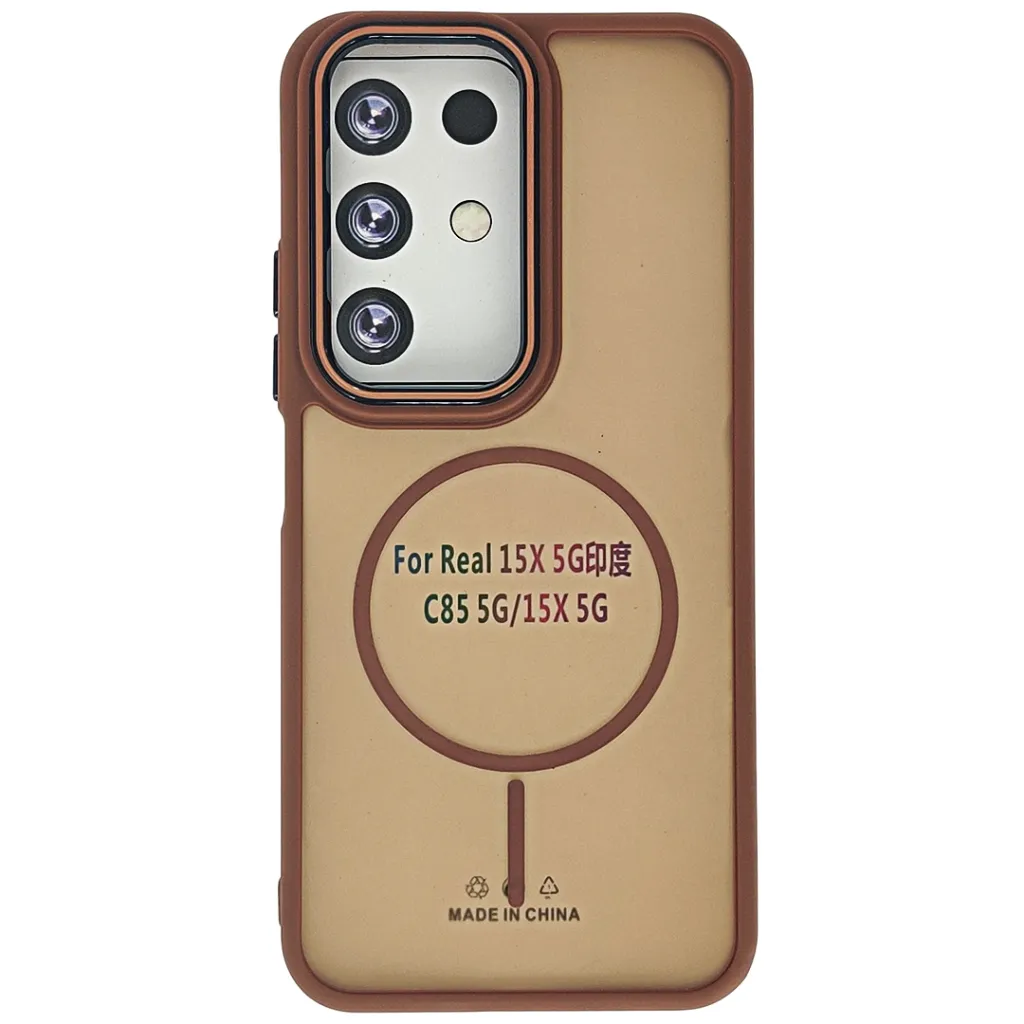 [PO6BORLMC85-20-13] Oppo Realme C85|Realme15X 5G Unique Fosus Camera Ring MagSafe 3D Matte Back Case (Brown)