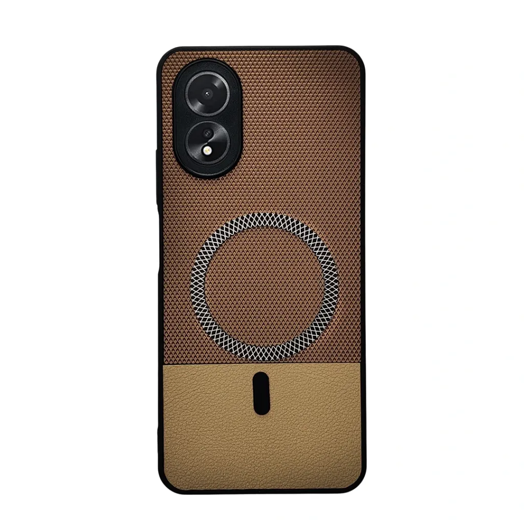 [PO42BOA18-34-34] Oppo A18 4G|A38 4G Pro Rebest Brand Magnetic Magsafe Charging Compatible Luxuary Dotted Leather Back Case (Dark Brown)