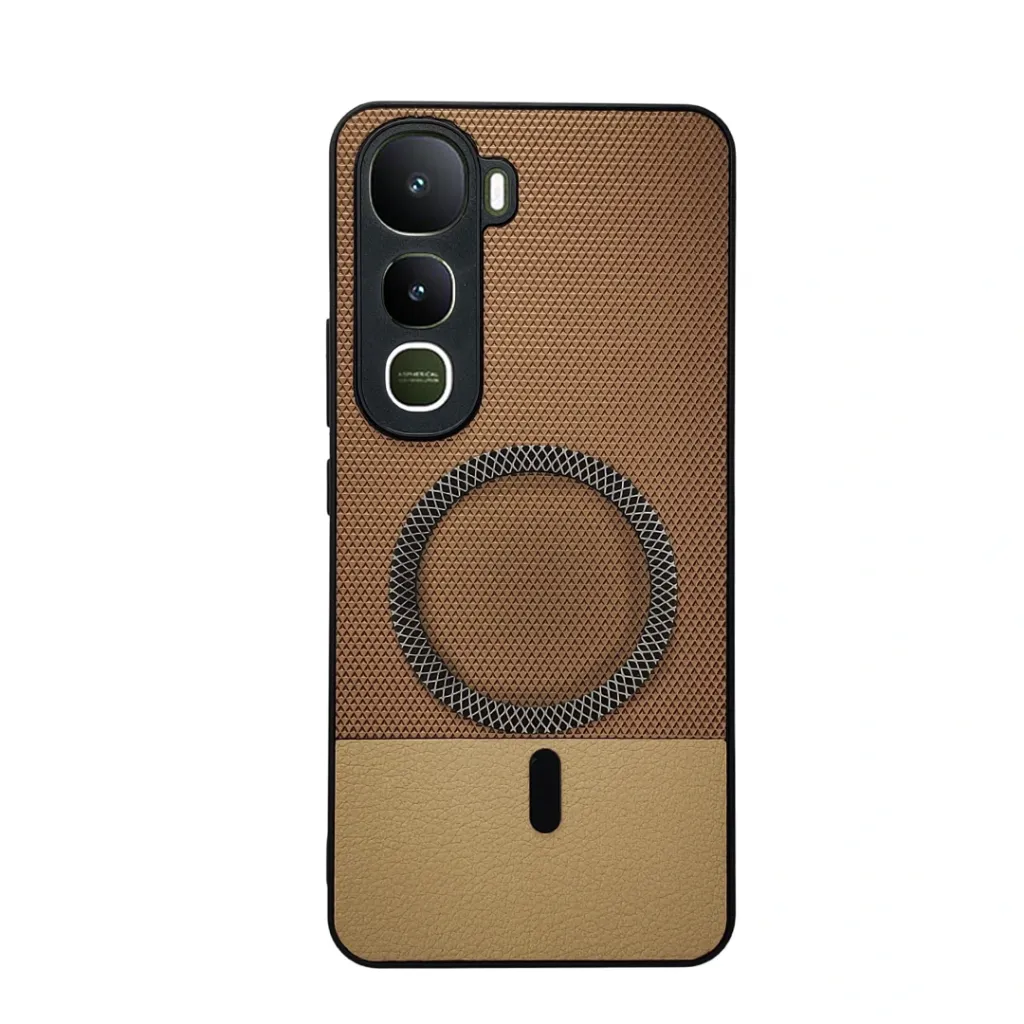 [PO42BVIY400-34-34] Vivo Y400 Rebest Brand Magnetic Magsafe Charging Compatible Luxuary Dotted Leather Back Case (Dark Brown)