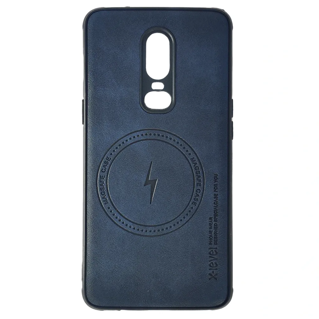 OnePlus 6 Magsafe Logo X-Level Luxuary Leather Back Case (Navy Blue)