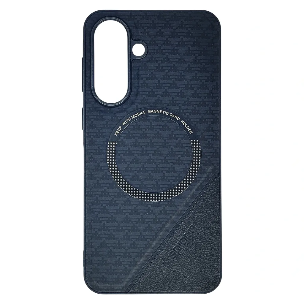 Samsung Galaxy A37 5G (Spigen) Logo Braded PU Leather Texture Mobile Back Case (Black)