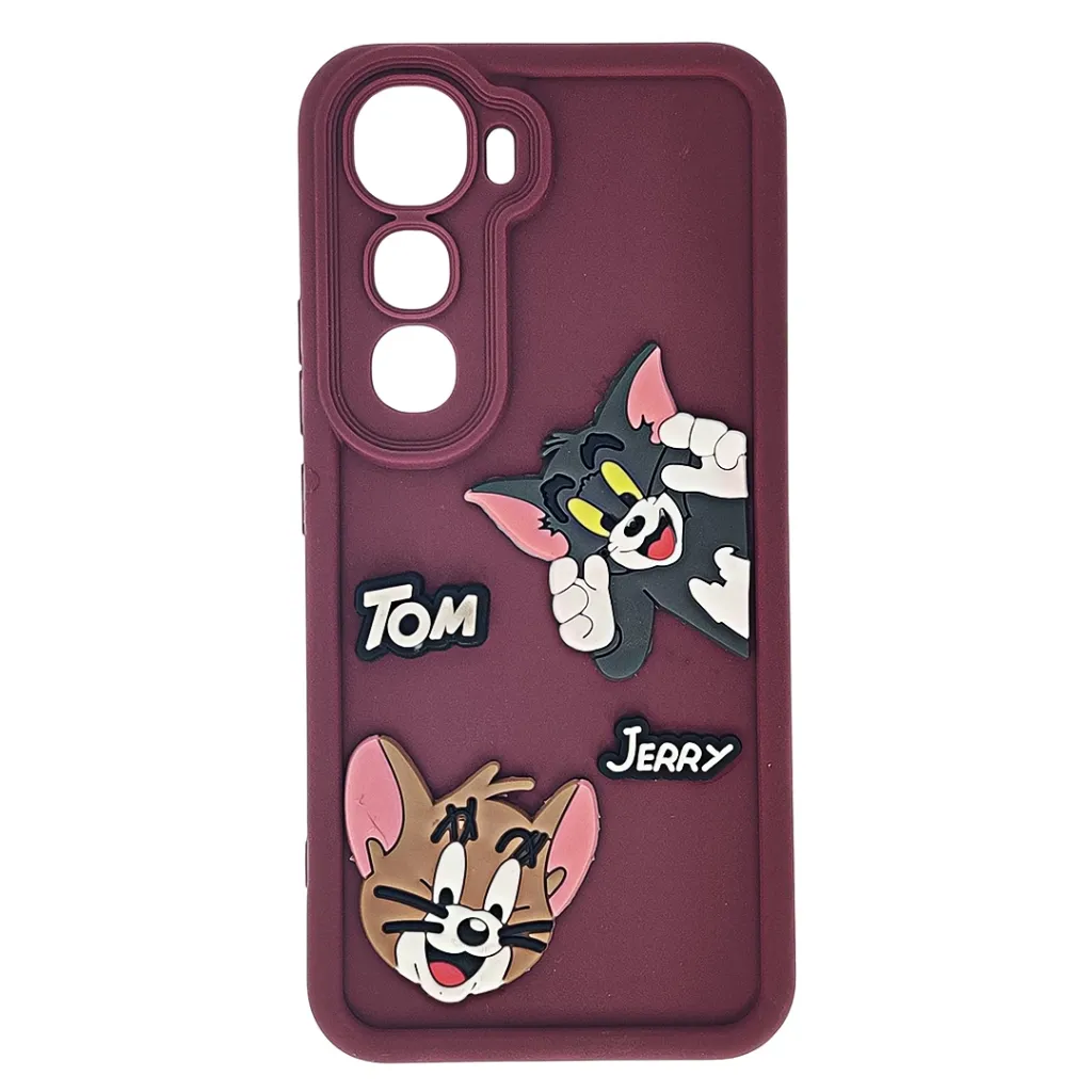 Vivo Y400 4G Soft Silicone Texture 3D Cartoon Animation With Shockproof Edges Mobile Back Case (Maroon)