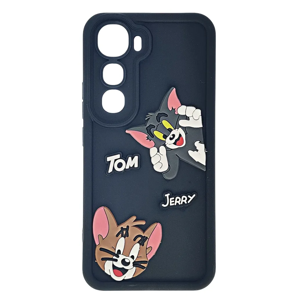 Vivo Y400 4G Soft Silicone Texture 3D Cartoon Animation With Shockproof Edges Mobile Back Case (Black)