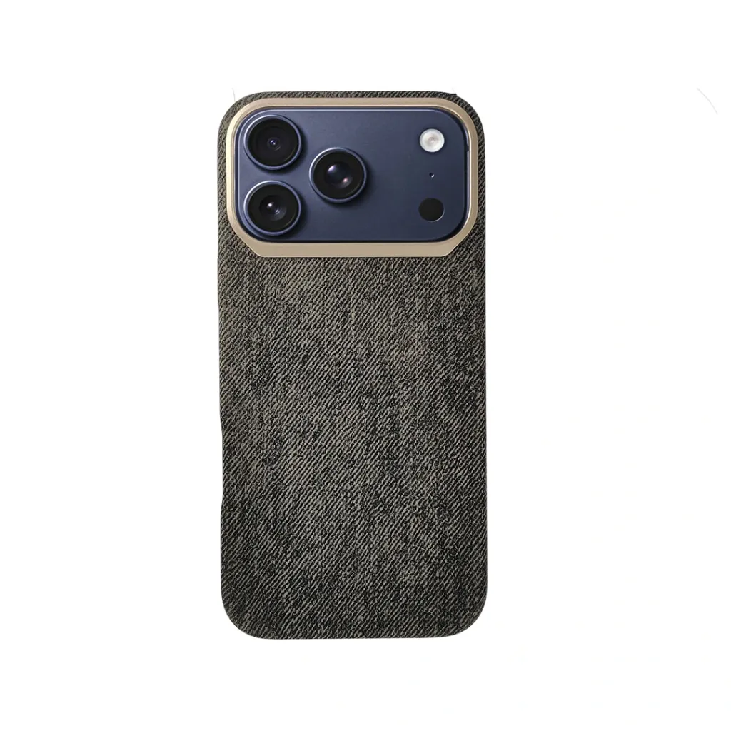 [PO42BIP17PMAX-8-34] iPhone 17 Pro Max 3D Stylish Protective featuring a Fabric Textured and a Metalic Rose Gold Camera bazel With Magnetic Comptible Magsafe Back Case (Brown Titanium)