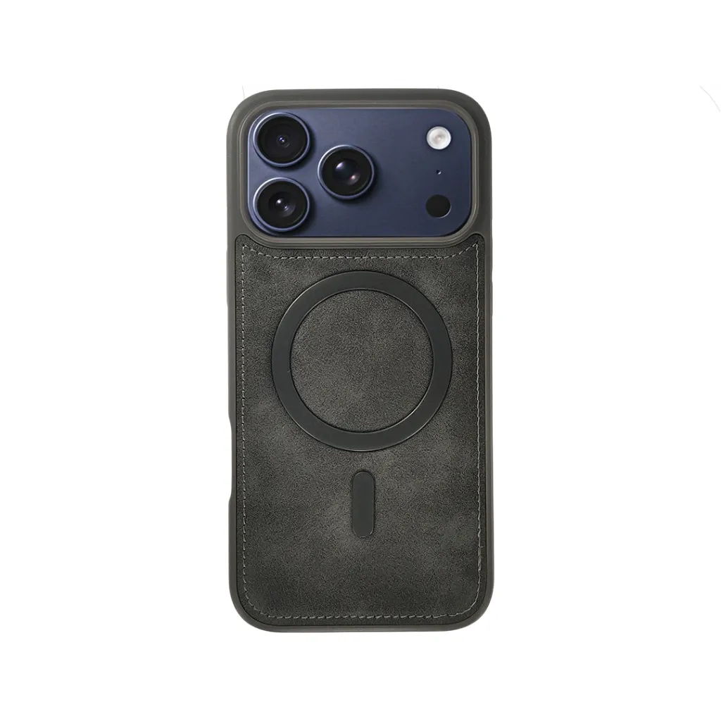 [PO32BIP17PMAX-5-36] iPhone 17 Pro Max High Embossed Premium Quality Faux Leather Features a Raised Protection it includes Wireless Air skin Anti-impact Magsafe Magnetic Compatiblity Back Case (Natural Titanium)