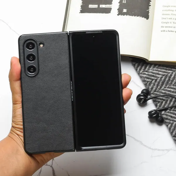 [PO18BSZFOLD6-1-2] Samsung Galaxy Z Fold 6  Premium Silky and Soft-Touch Finish Leather Textured Back Case (Black)