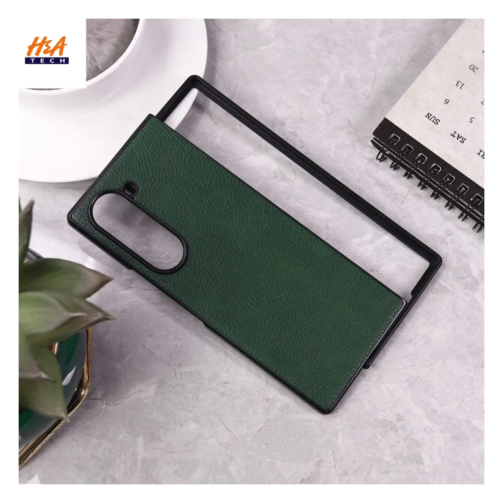 [PO18BSZFOLD6-1-11] Samsung Galaxy Z Fold 6  Premium Silky and Soft-Touch Finish Leather Textured Back Case (Green)