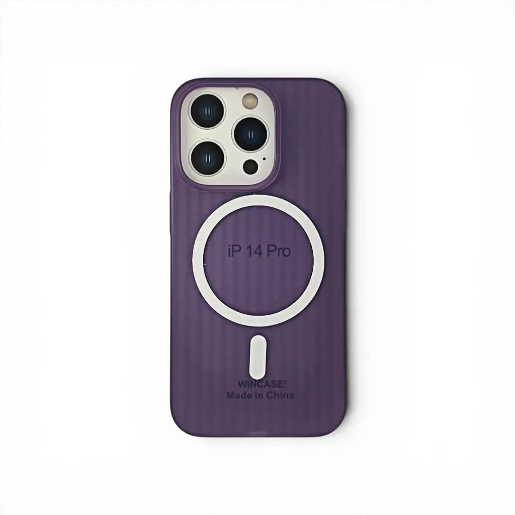 iPhone 14 Pro WINCASE Lining Texture Paper With Mage Safe Logo Back Case (Deep Purple)