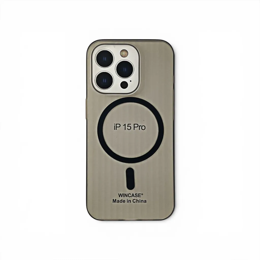 iPhone 15 Pro WINCASE Lining Texture Paper With Mage Safe Logo Back Case (Gray)