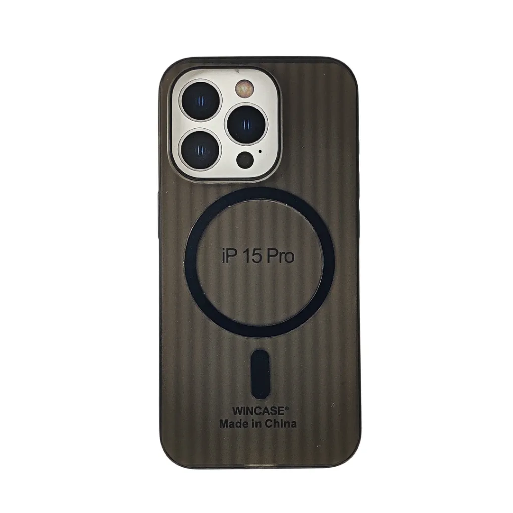 iPhone 15 Pro WINCASE Lining Texture Paper With Mage Safe Logo Back Case (Black)