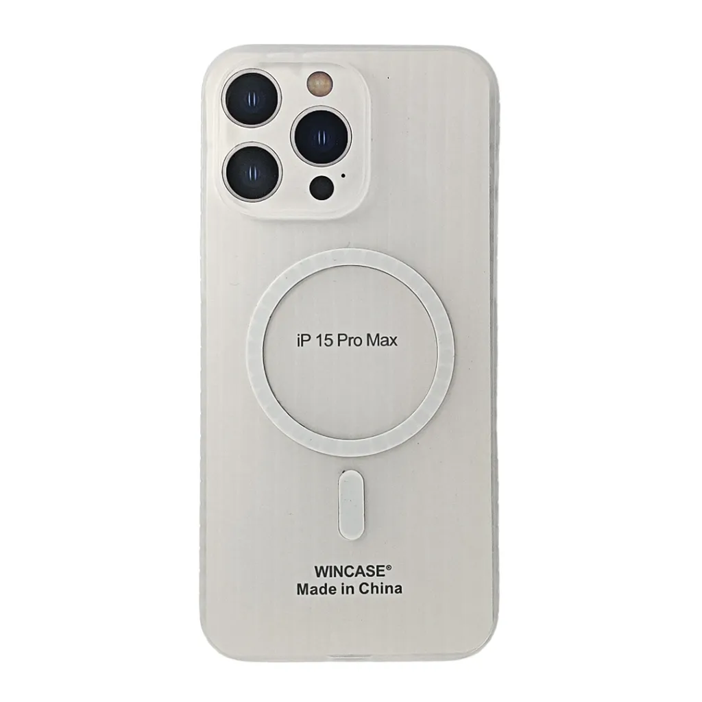 [PO4BIP15PMAX-10-30] iPhone 15 Pro Max WINCASE Lining Texture Paper With Mage Safe Logo Back Case (Crystal)