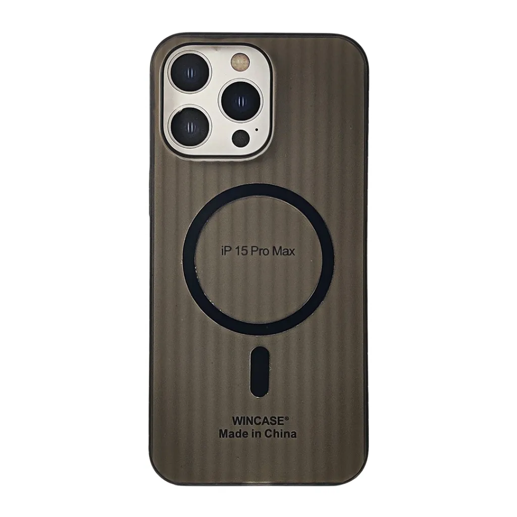 iPhone 15 Pro Max WINCASE Lining Texture Paper With Mage Safe Logo Back Case (Black)