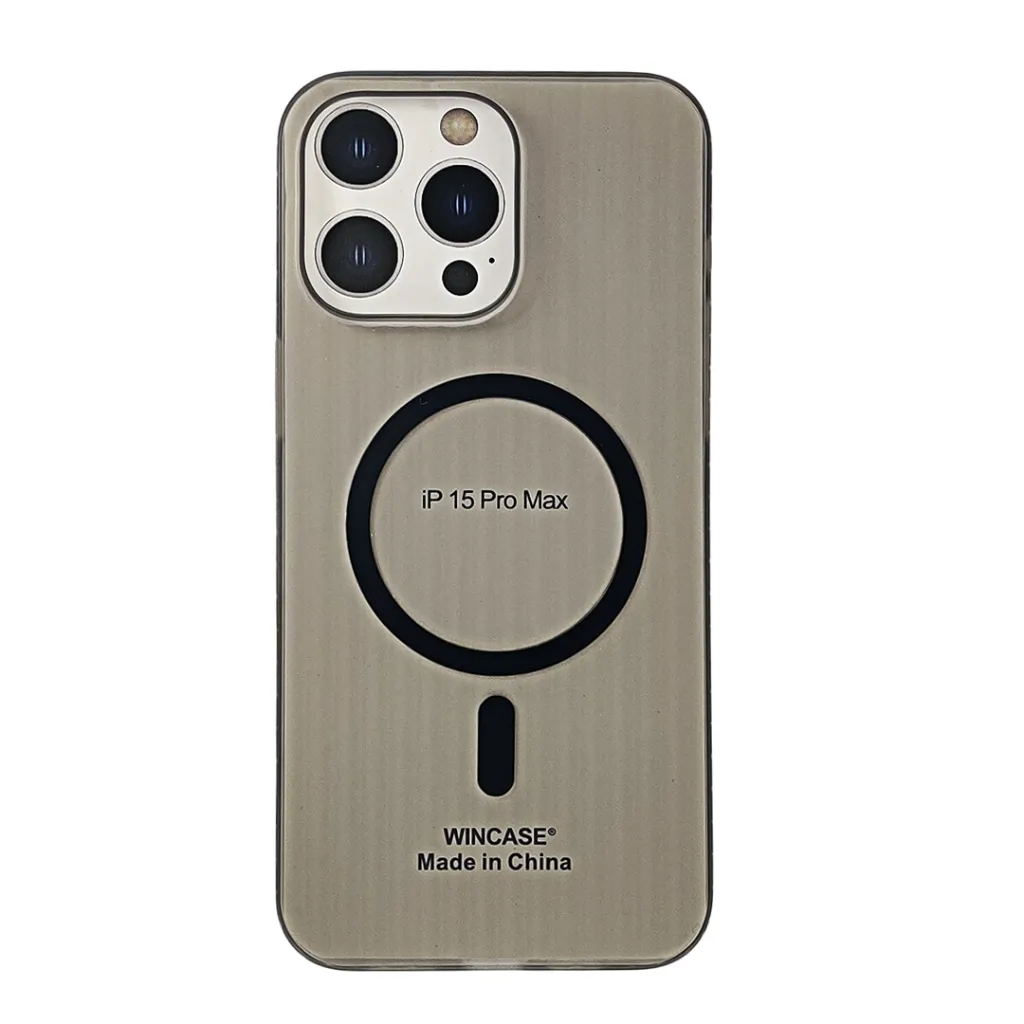 iPhone 15 Pro Max WINCASE Lining Texture Paper With Mage Safe Logo Back Case (Gray)