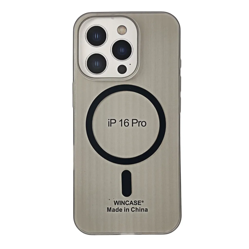 iPhone 16 Pro WINCASE Lining Texture Paper With Mage Safe Logo Back Case (Gray)