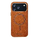 iPhone 17 Pro Max RUIMBEIBI BY RIMBMAX Leather Portable Folding Cell Phone Bracket Stand Magnetic Wireless Charging Back Case (Cosmic Orange)
