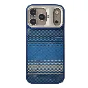 iPhone 17 Pro Max Kajsa Resort Collection Gradient Strip Pittaka Pattern With Magsafe & B Ring Wireless Charging Compatible Back Case (Navy Blue)