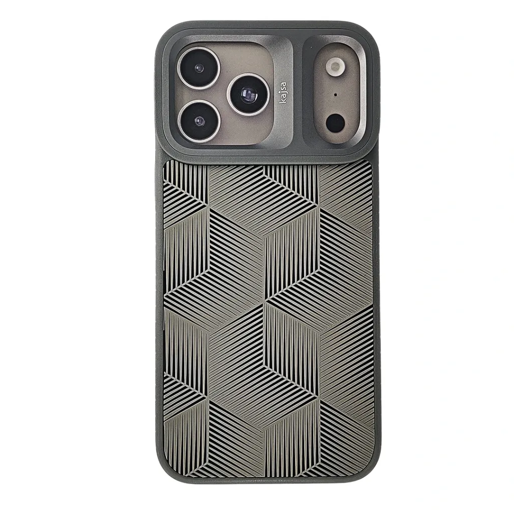 iPhone 17 Pro Max Kajsa Spendid Collection 3D Cube Gray Pattern With Magsafe & B Ring Wireless Charging Compatible Back Case (Natural Titanium)