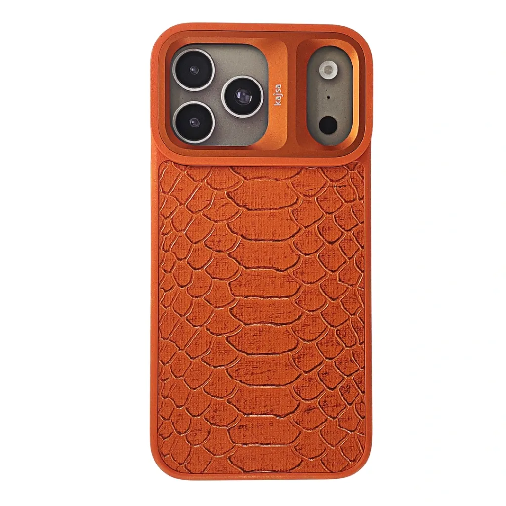 [PO55BIP17PMAX-4-45] iPhone 17 Pro Max Kajsa Glamorours Collection Snake Style Skin Orange Plus Pattern With Magsafe & B Ring Wireless Charging Compatible Back Case (Cosmic Orange)