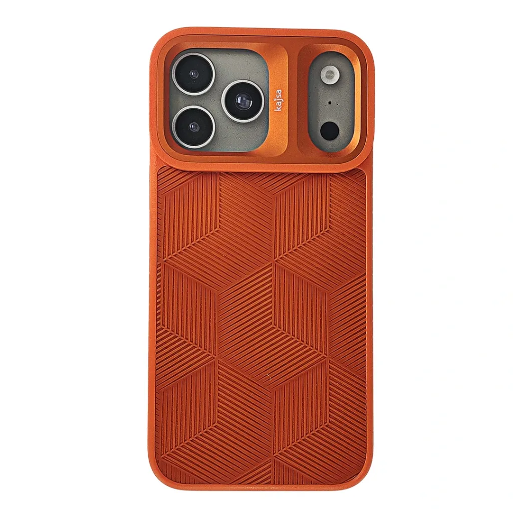 iPhone 17 Pro Max Kajsa Spendid Collection 3D Cube Orange Plus Pattern With Magsafe & B Ring Wireless Charging Compatible Back Case (Cosmic Orange)