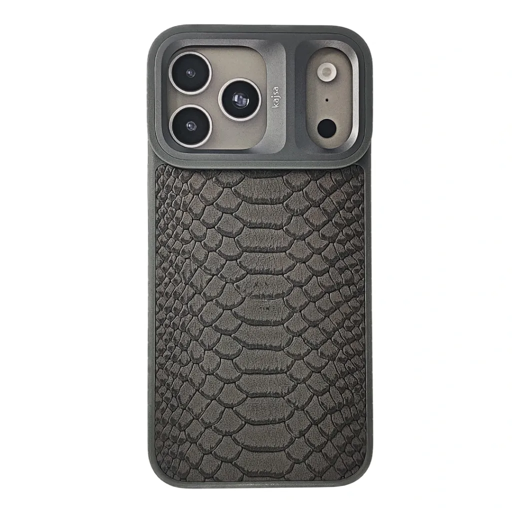 [PO55BIP17PMAX-4-36] iPhone 17 Pro Max Kajsa Glamorours Collection Snake Style Skin Gray Pattern With Magsafe & B Ring Wireless Charging Compatible Back Case (Natural Titanium)
