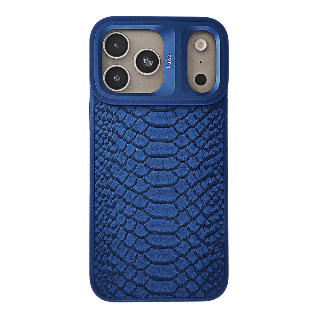 iPhone 17 Pro Max Kajsa Glamorours Collection Snake Style Skin Blue Plus Pattern With Magsafe & B Ring Wireless Charging Compatible Back Case (Blue)
