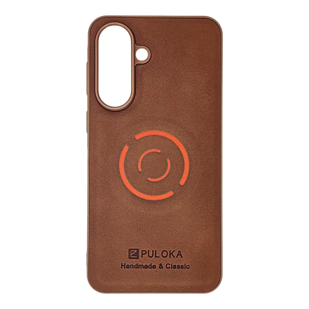 [PO42BSA57-41-13] Samsung Galaxy A57|A37 Handmade & Classic Leather With Wireless Magsafe Compatible Orange Ring Design Back Case (Brown)