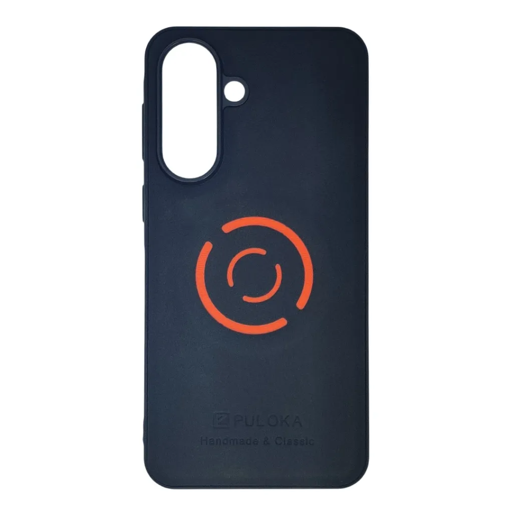 [PO42BSA57-41-2] Samsung Galaxy A57|A37 Handmade & Classic Leather With Wireless Magsafe Compatible Orange Ring Design Back Case (Black)