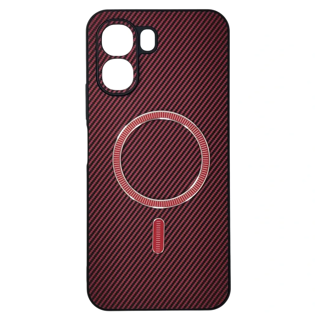 Oppo A6 4G |A6X|A6K|A6 5G Carbon Fiber With Wireless Magsafe Metal Ring Back Case (Maroon)
