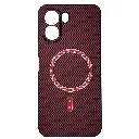 Oppo A6 4G |A6X|A6K|A6 5G Carbon Fiber With Wireless Magsafe Metal Ring Back Case (Maroon)