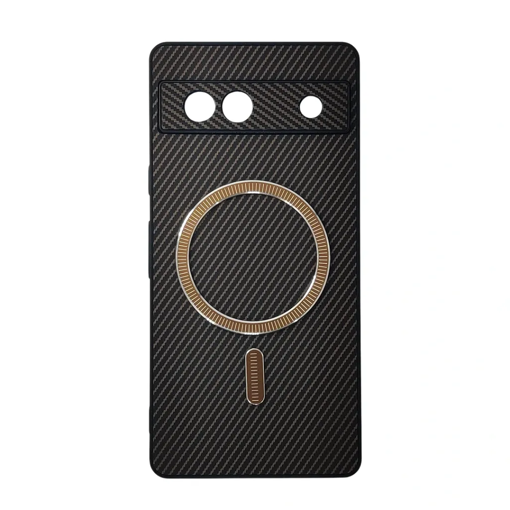 Google Pixel 7A Carbon Fiber With Wireless Magsafe Metal Ring Back Case (Brown)