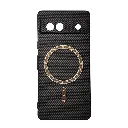 Google Pixel 7A Carbon Fiber With Wireless Magsafe Metal Ring Back Case (Brown)