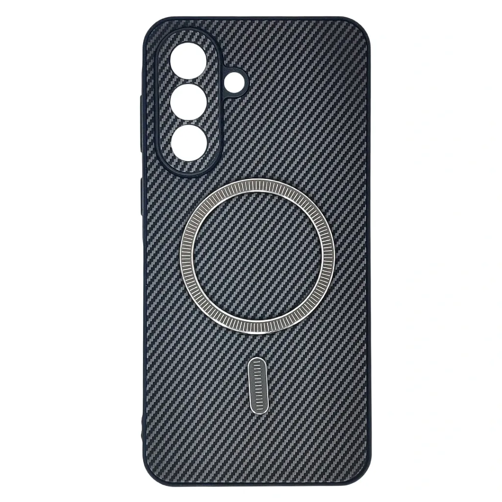 [PO4BSA37 5G-24-9] Samsung Galaxy A37 5G Carbon Fiber With Wireless Magsafe Metal Ring Back Case (Gray)
