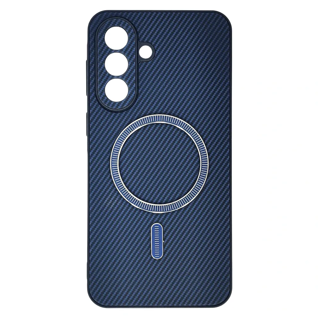 [PO4BSA37 5G-24-3] Samsung Galaxy A37 5G Carbon Fiber With Wireless Magsafe Metal Ring Back Case (Blue)