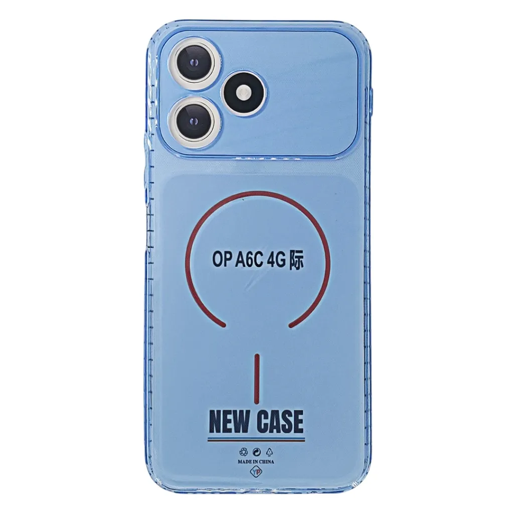 Oppo A6C 4G Dust Plug Transparent 3D Matte Magsafe Logo Back Case (Sky Blue)