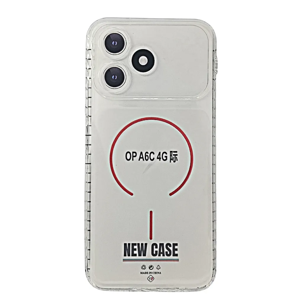 Oppo A6C 4G Dust Plug Transparent 3D Matte Magsafe Logo Back Case (Crystal)